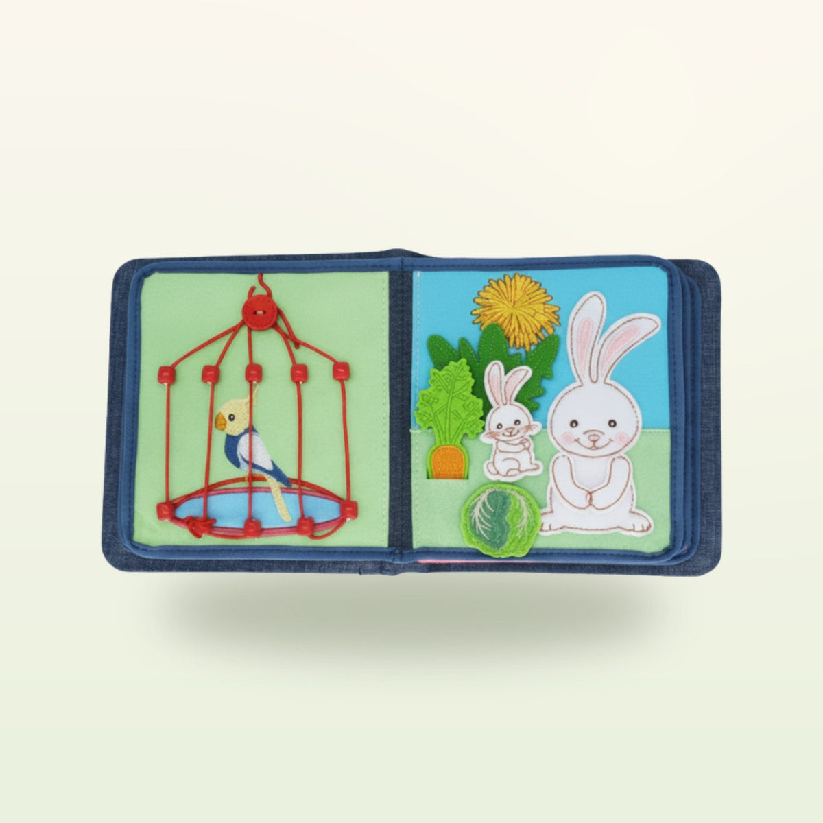 My First Book Pet Friends double page with bird and rabbit on a soft cream background – from 1 year