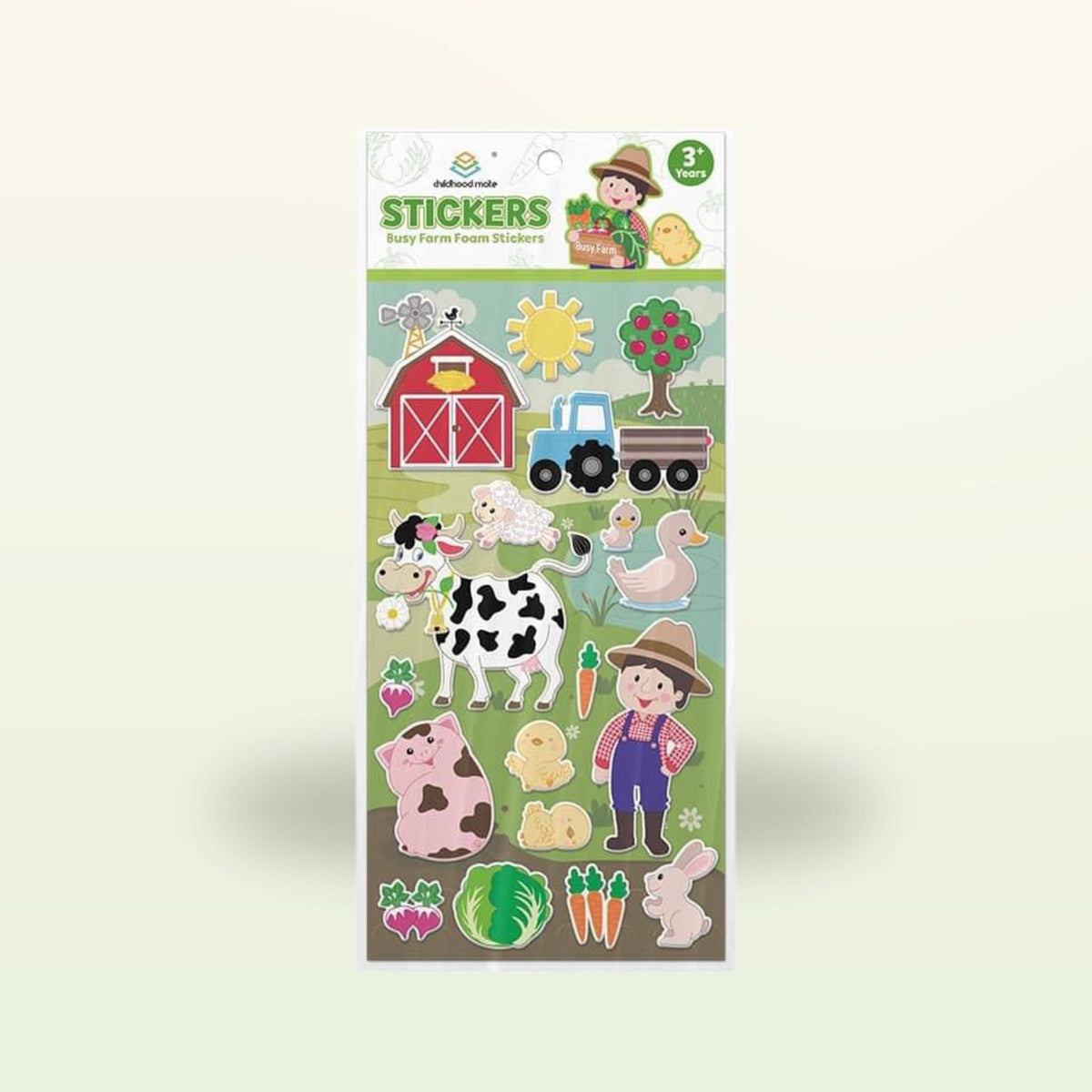 My First Book stickers – farm sticker sheet with animals and tractor on a soft cream background