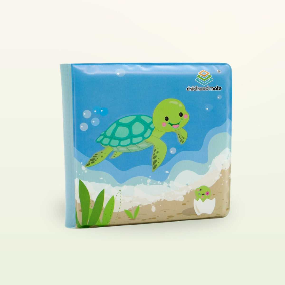 My First Book bath book “Under Water” – waterproof bathtub book with green sea turtle on a soft cream background