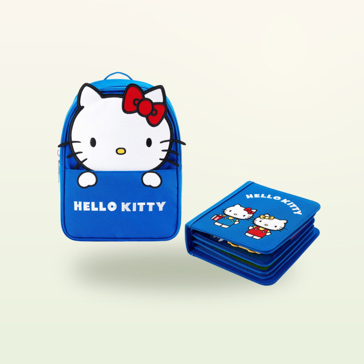 Hello Kitty quiet book in blue with backpack on a soft cream background – from 1 year
