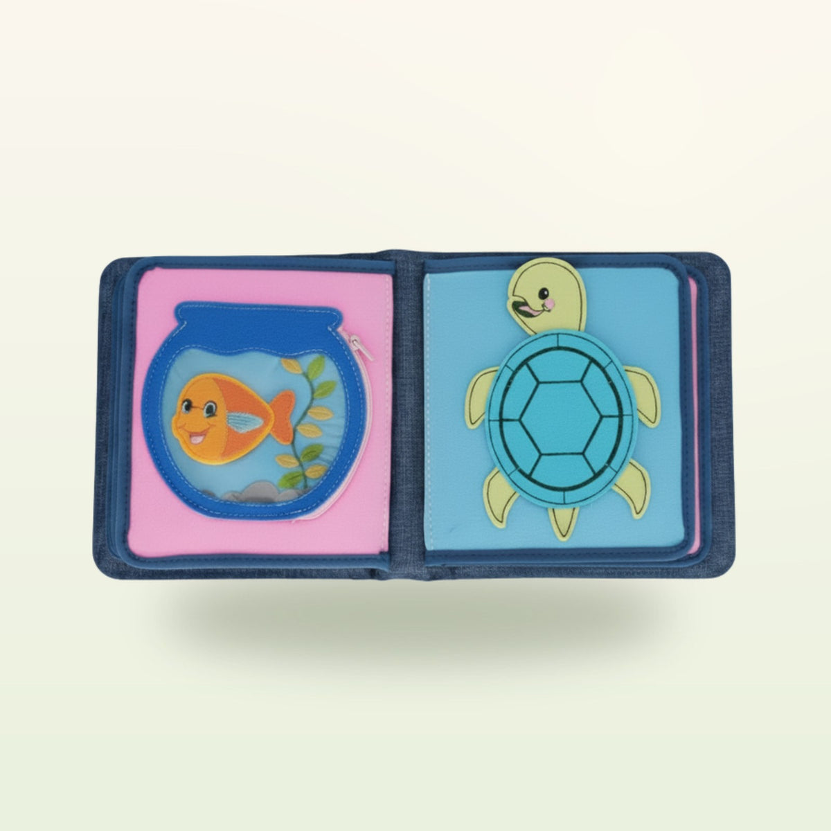 My First Book Pet Friends double page with fish and turtle on a soft cream background – from 1 year