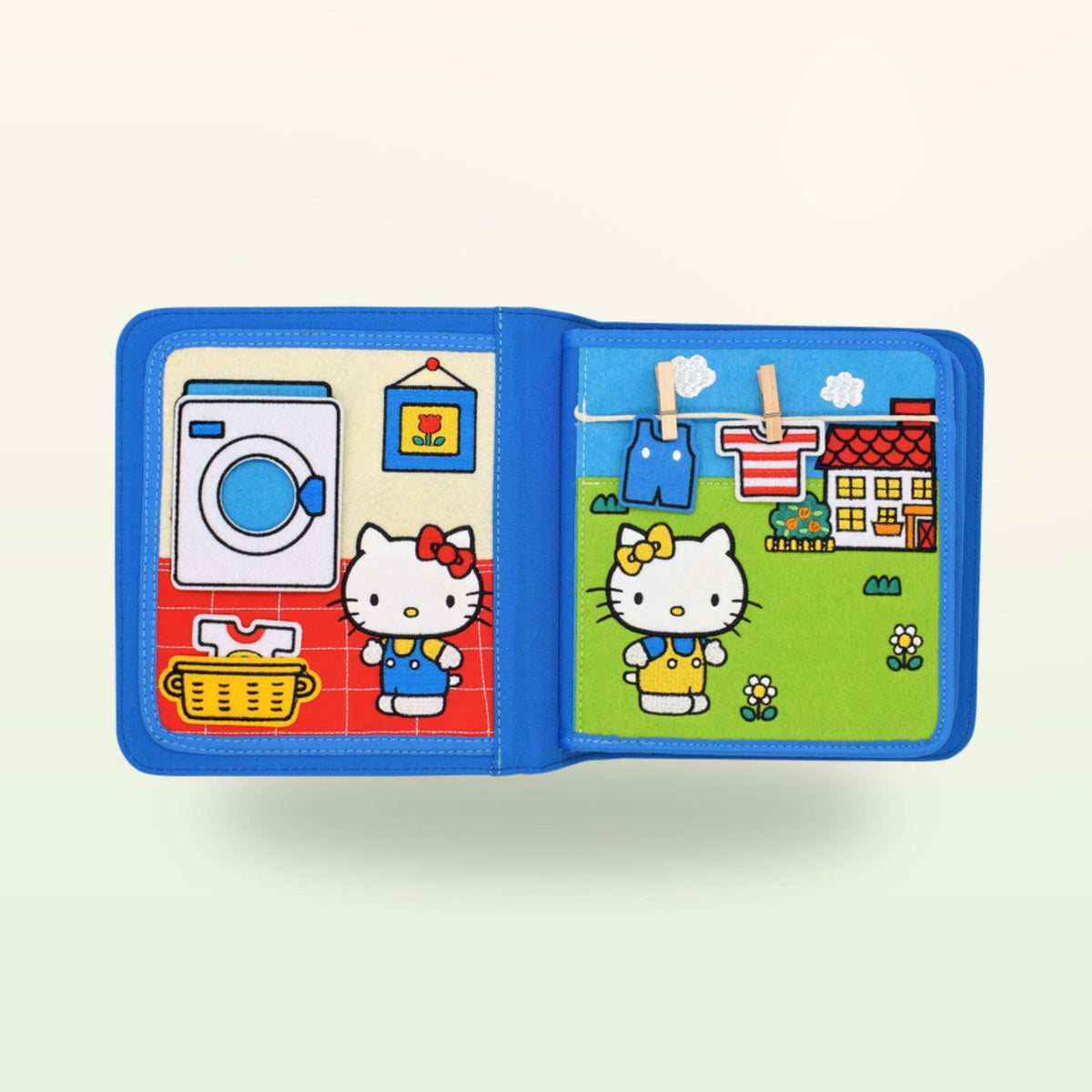 Hello Kitty quiet book washing double page on a soft cream background – from 1 year