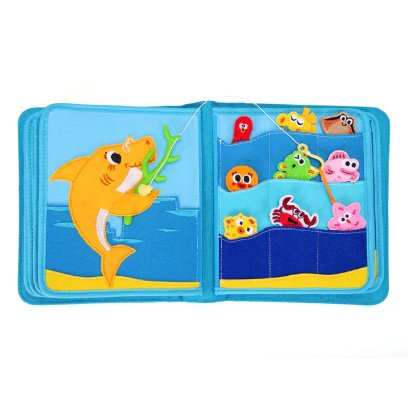 Baby Shark quiet book double page with shark family and felt sea animals – from 3 years